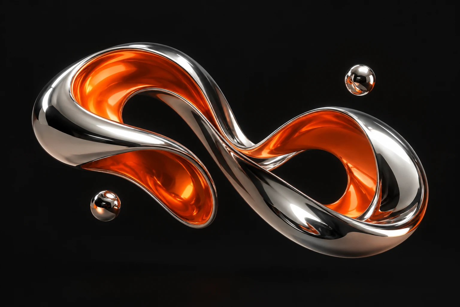 Scultura astratta cromata con riflessi arancioni, identità creativa SNIDI DIGITAL